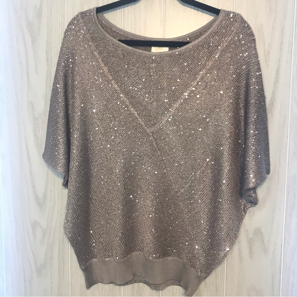 Matty M Shimmery Taupe Scoop Neck Sweater